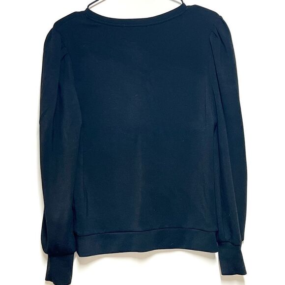 NWOT Truth By Republic black Modal Balloon Sleeve V Neck Sweatshirt Sz M - Picture 3 of 9